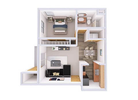 Floor plan for 1 bed, 1 bath, 767 sqft